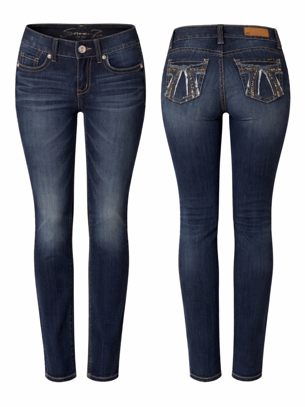 Seven7 Dark Blue Skinny Jeans with Embellished Back Pockets - Picture 2 of 12
